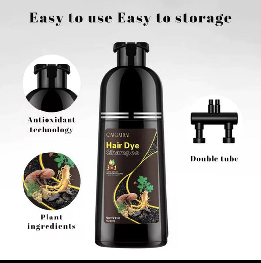 Hair Dye Shampoo for Gray Hair – Instant Black Color in 10-15 Minutes, 3-in-1